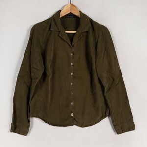 Cut Loose Shirt Womens Sz Small Olive Green Button Up Tencel Long Sleeve Casual